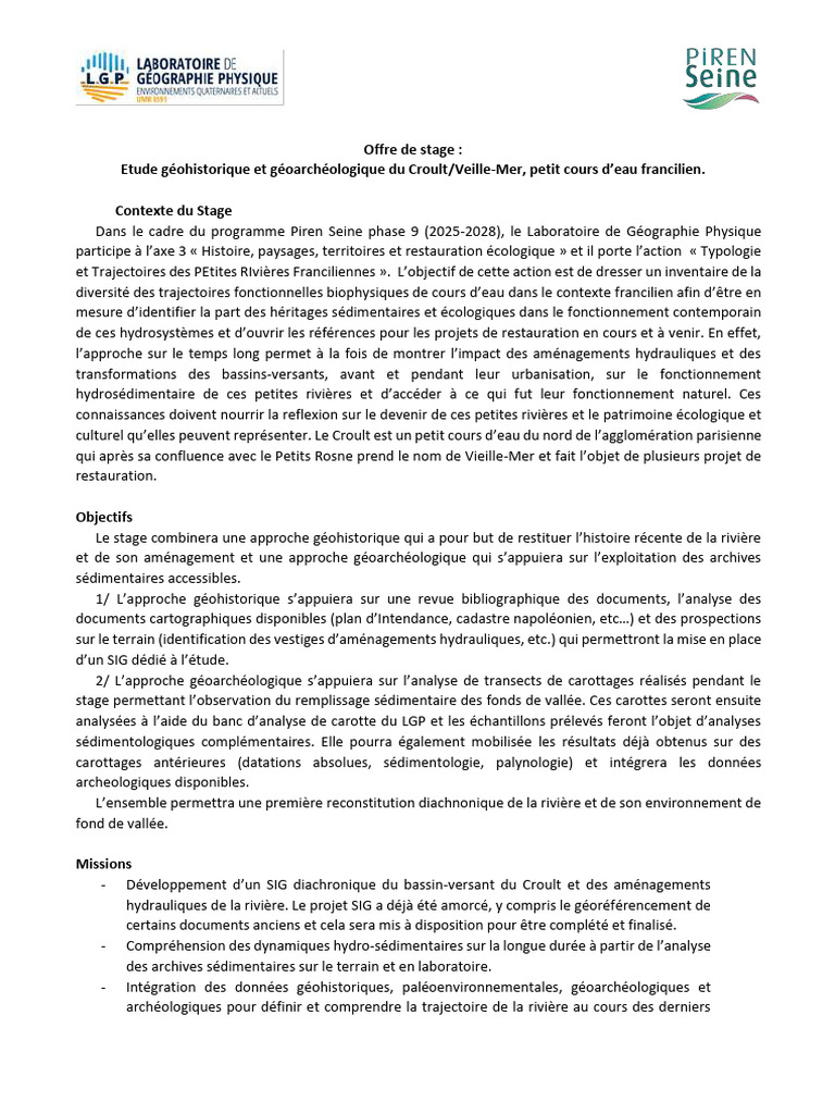 Stage en géohistoire et géoarchéologie | PDF | Ruisseau | Sciences de ...