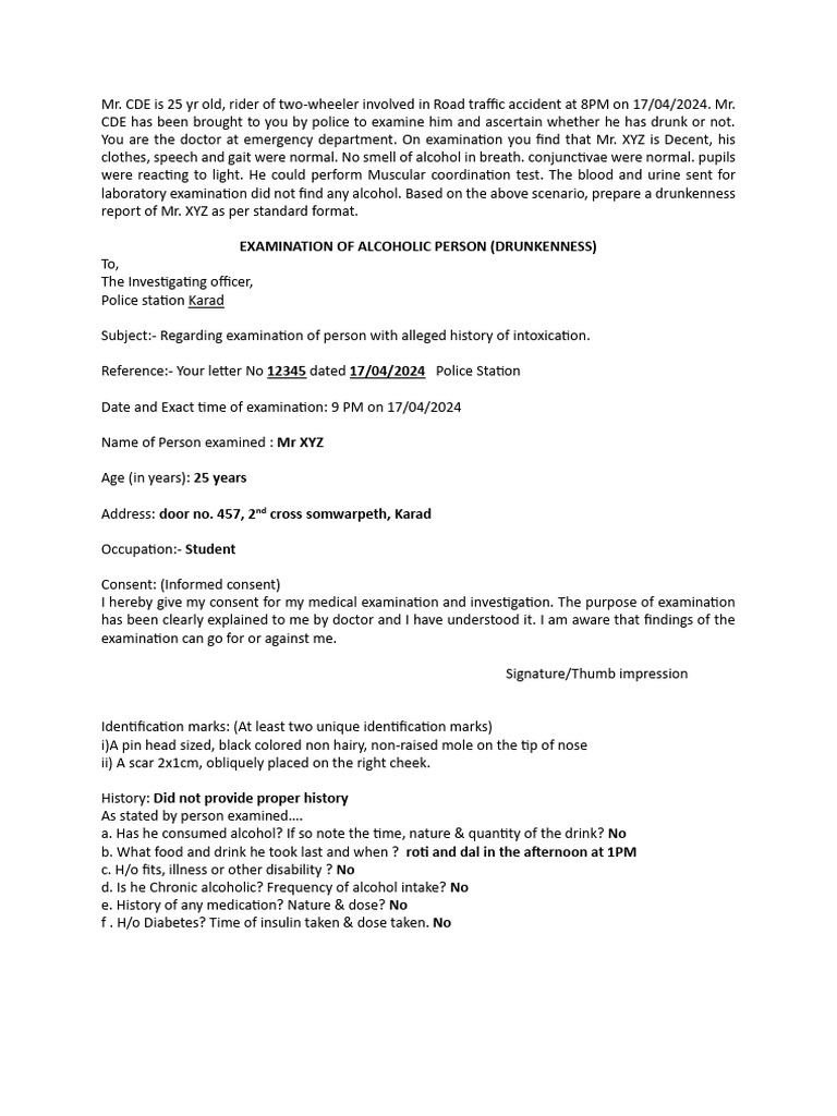 Filled Drunkenness Report Example 3 | PDF | Alcohol Intoxication ...