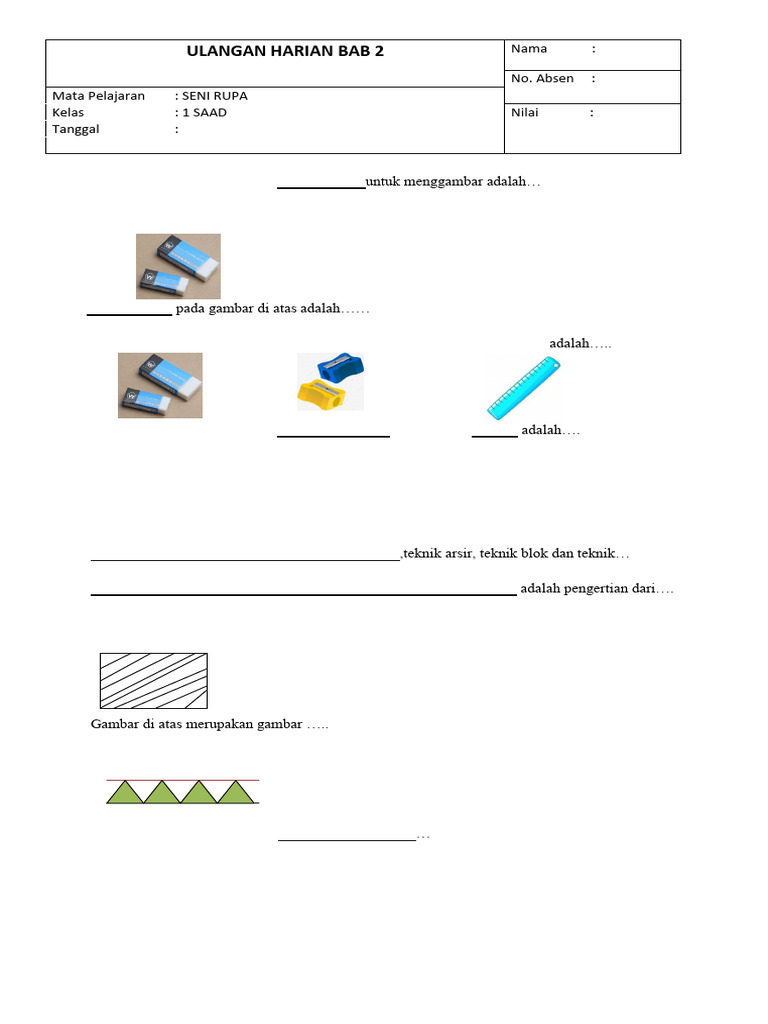 Ulangan Harian Seni Rupa Kelas 1 | PDF