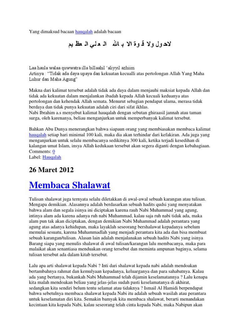 Yang Dimaksud Bacaan Hauqalah Adalah Bacaan