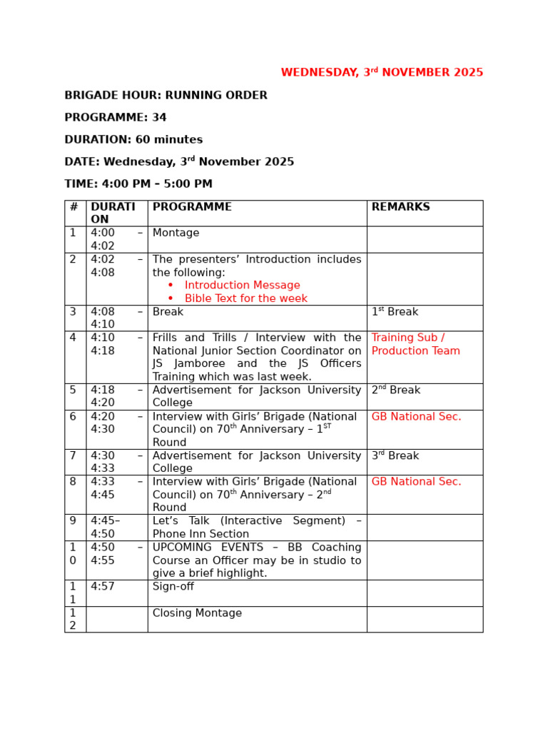 Brigade Tv Show Program 34 | PDF