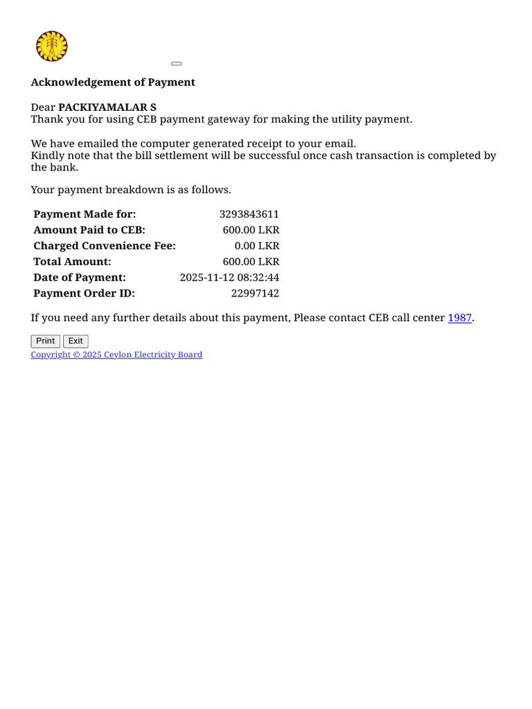 Ceylon Electricity Board - Payment Portal | PDF