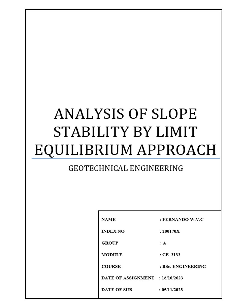 Slope Stability Analysis Techniques | PDF | Shear Stress | Geotechnical ...