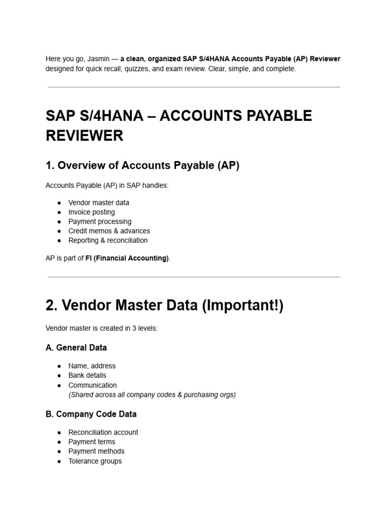 SAP S/4HANA Accounts Payable Guide | PDF | Accounts Payable | Invoice