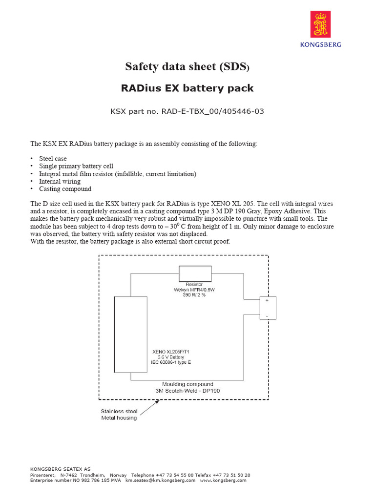 RADius EX Battery Pack Safety Data Sheet | PDF