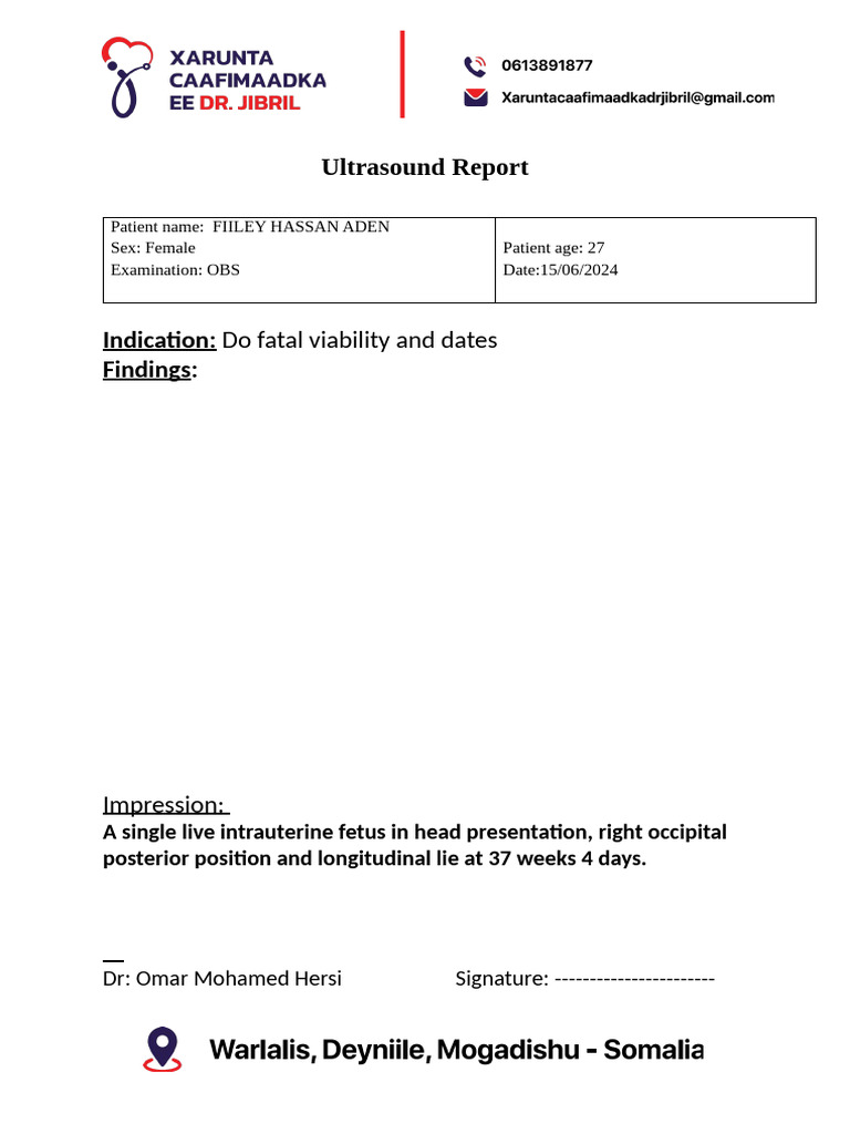 Ultrasound Report: 37 Weeks Fetus Details | PDF