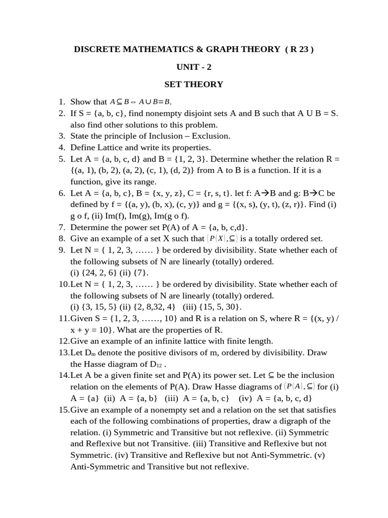Set Theory and Lattice Concepts in Discrete Mathematics | PDF | Algebra ...