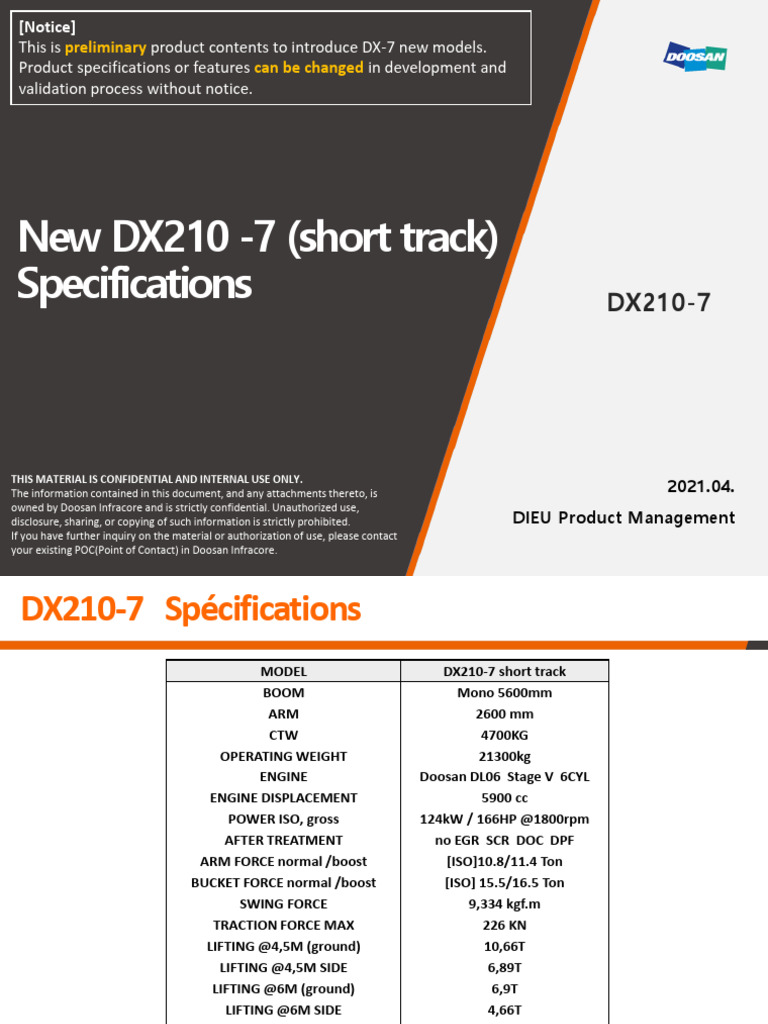 Doosan DX210-7 Short Track Specs | PDF | Switch | Window