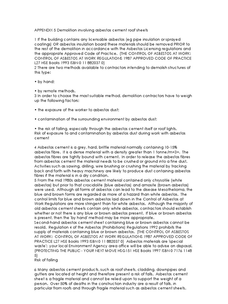 APPENDIX 5 Demolition Involving Asbestos Cement Roof Sheets | PDF ...