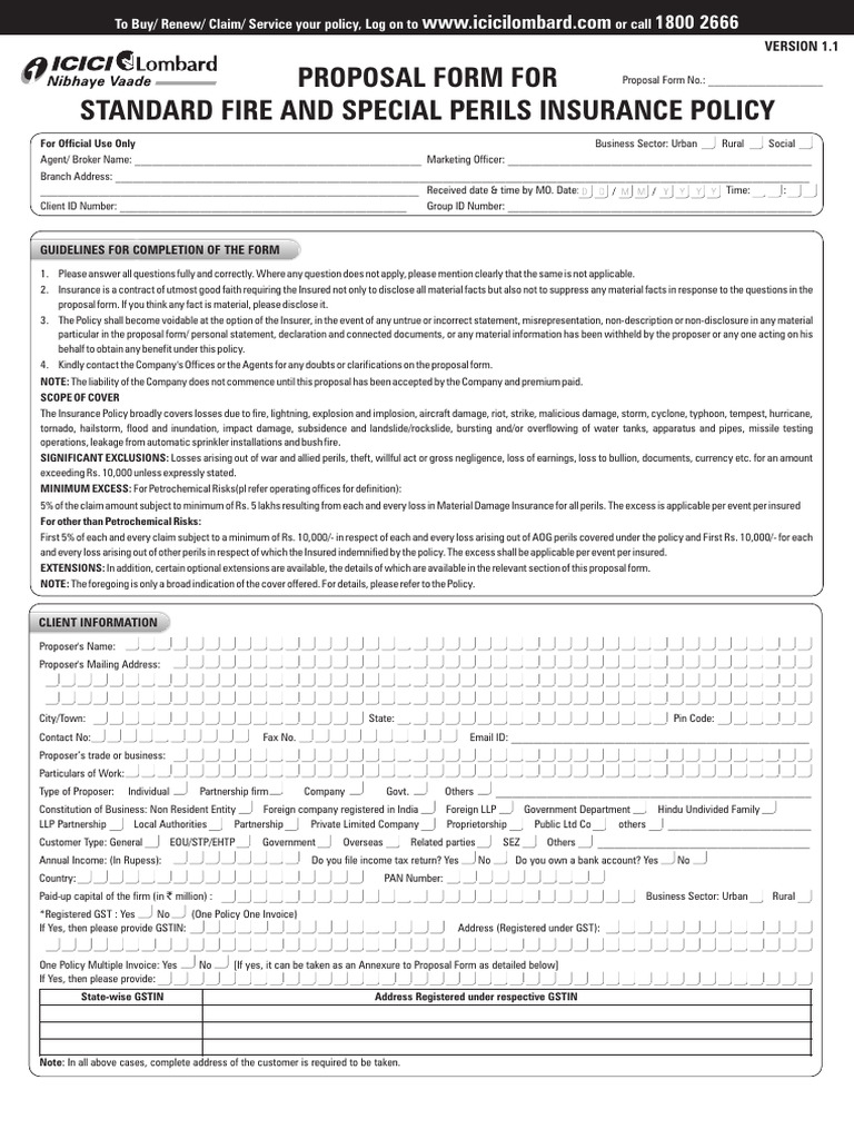Fire and Special Perils Insurance Proposal | PDF | Insurance | Cheque