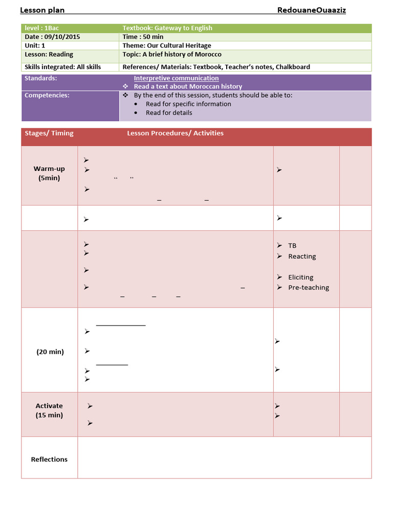Lesson Plan: Reading Moroccan History | PDF | Lesson Plan | Human ...