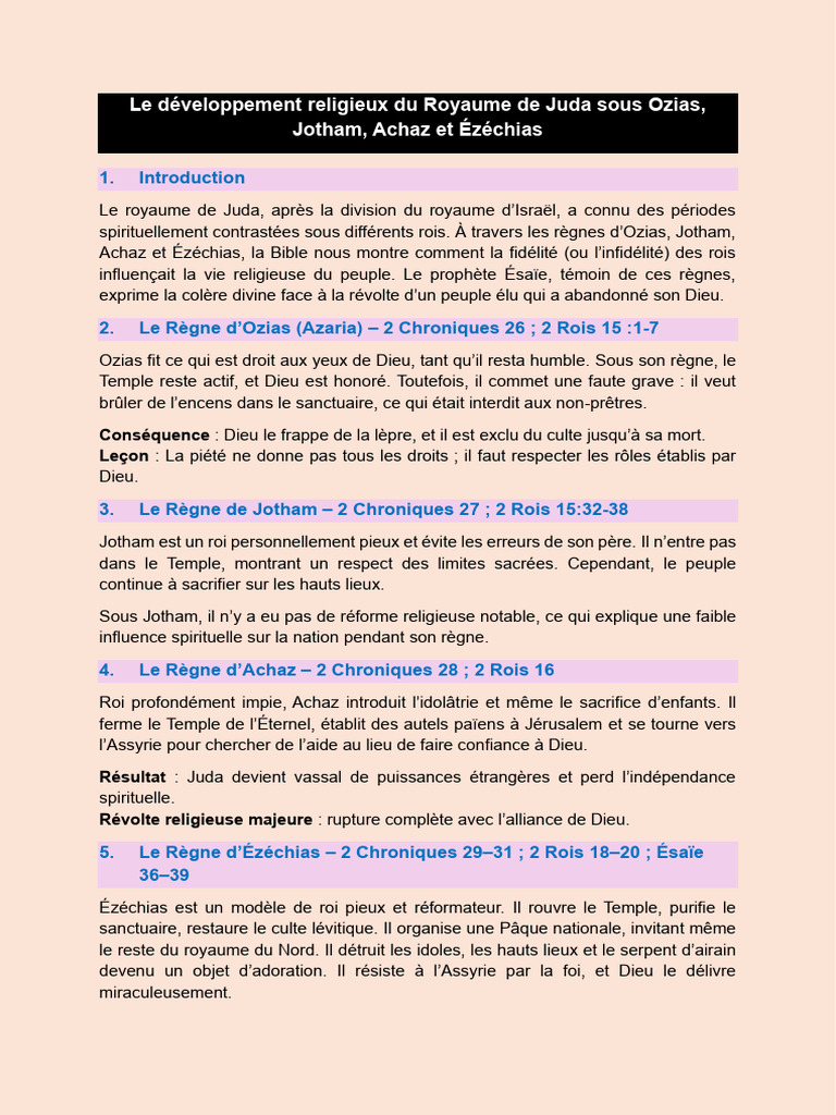 Développement religieux du Royaume de Juda | PDF | Livres des Rois | Isaïe