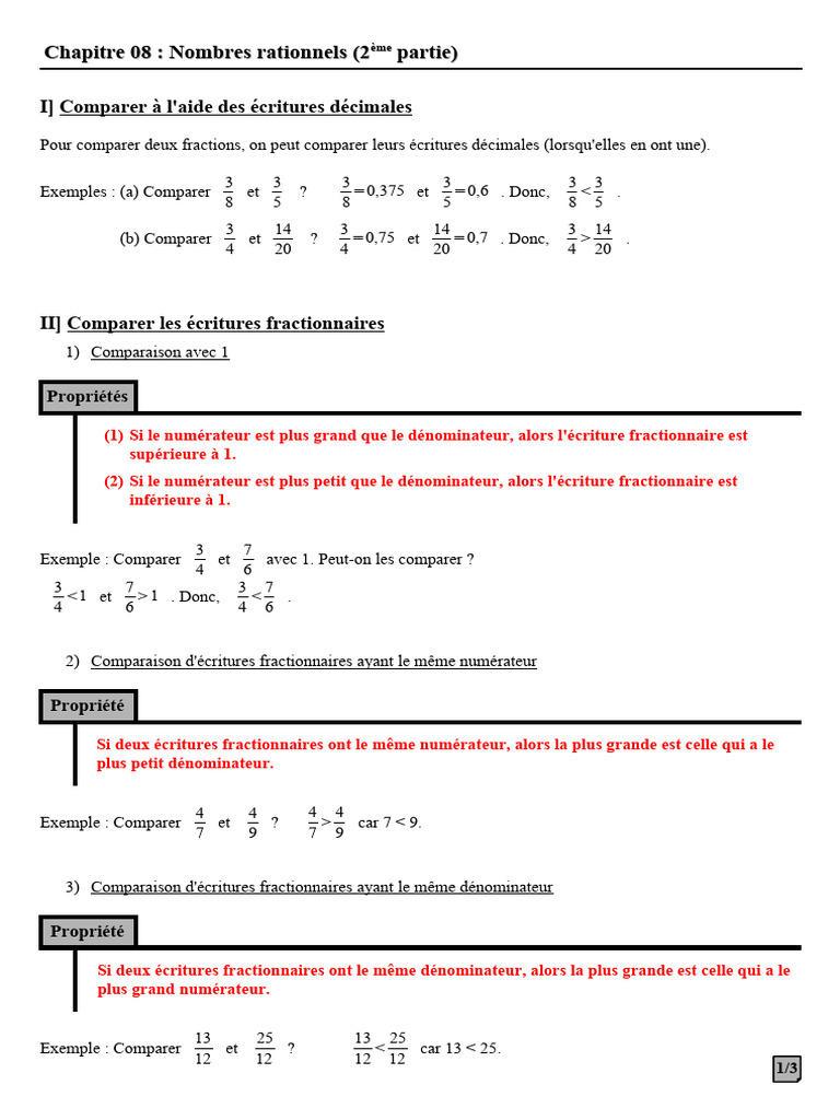Comparaison des Nombres Rationnels | PDF | Mathématiques discrètes ...