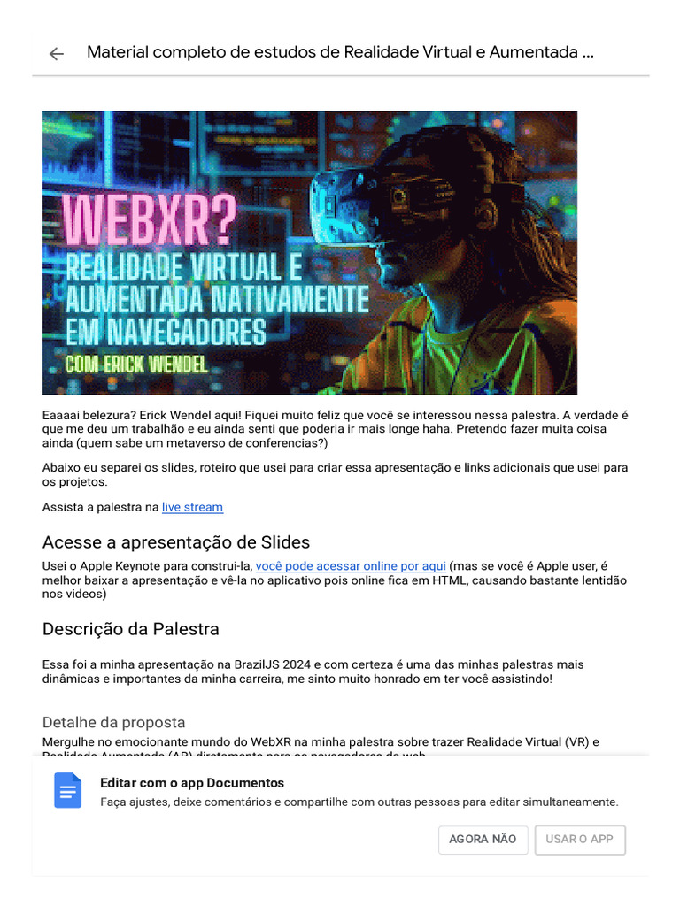 Material completo de estudos de Realidade Virtual e Aumentada | PDF ...