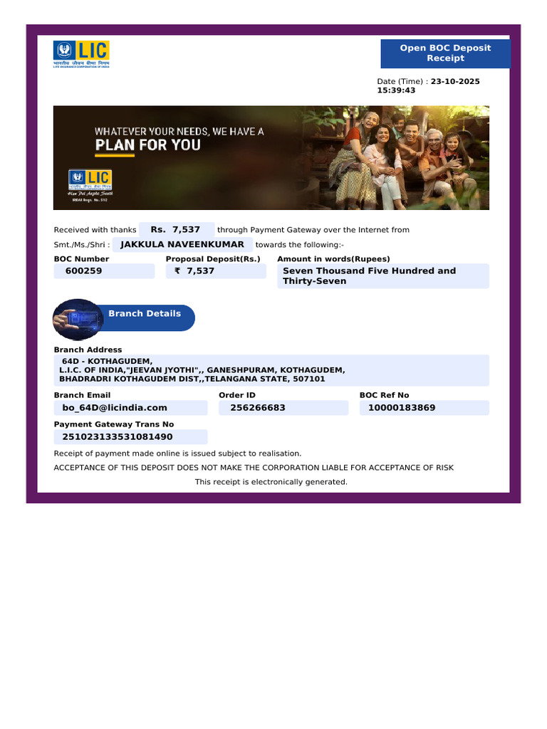 Open Boc Deposit Receipt | PDF