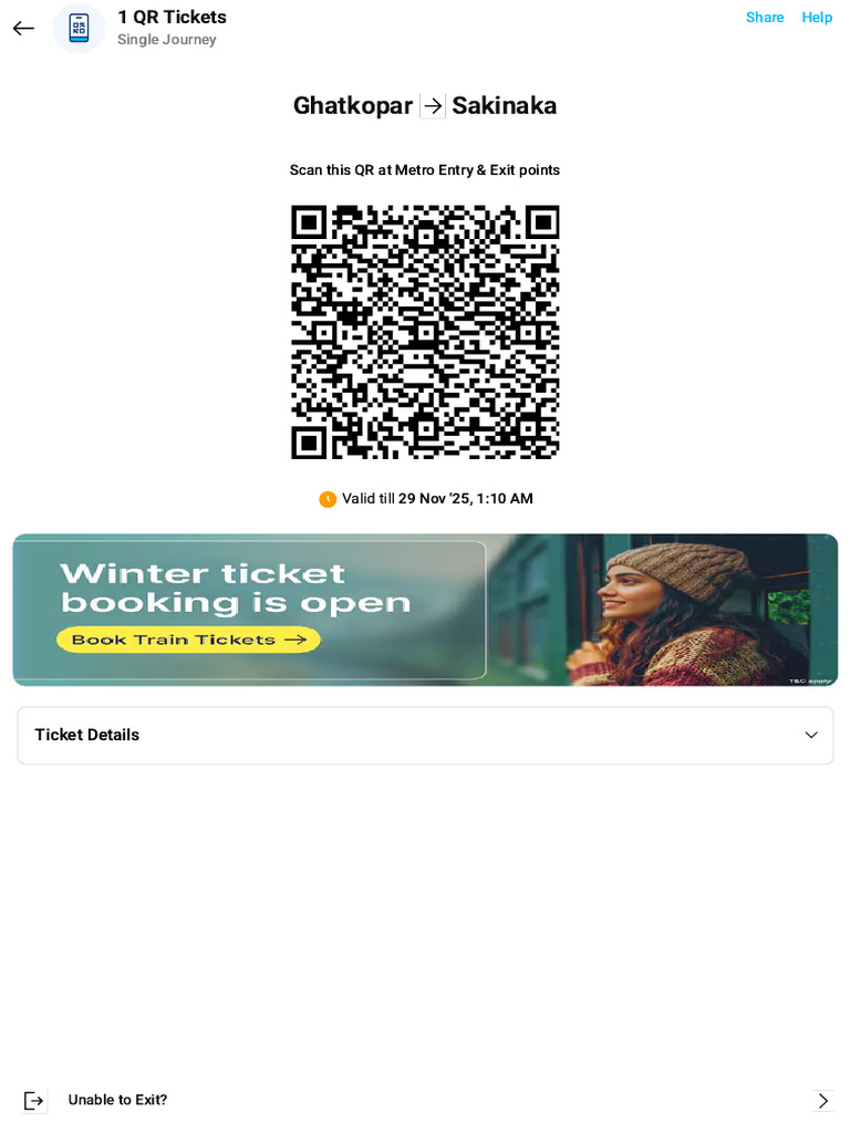 QR Ticket for Ghatkopar to Sakinaka | PDF