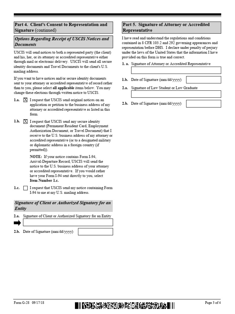 USCIS Form G-28: Client Representation Options | PDF | United States ...