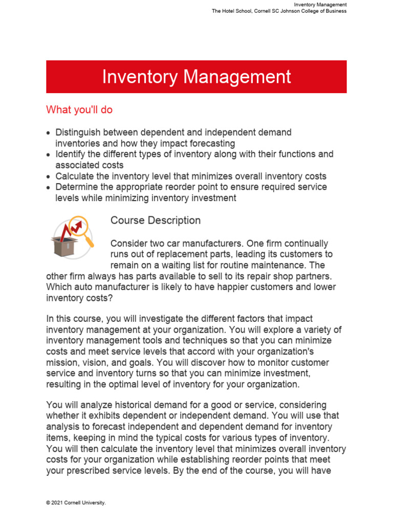 Inventory Management Course Overview | PDF | Forecasting | Inventory