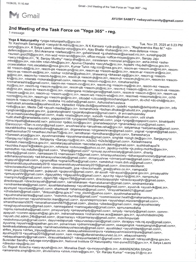 Second Meeting Intimation for Task Force Creation for Yoga 365 | PDF