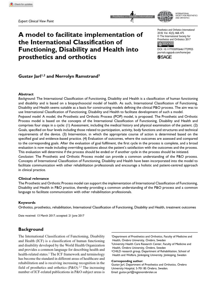 Implementing ICF in Prosthetics Process | PDF | Prosthesis | Disability