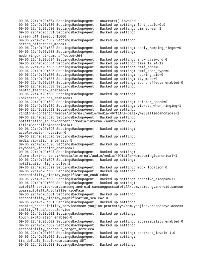 Android Settings Backup Log Details | PDF | System Software | Computer ...