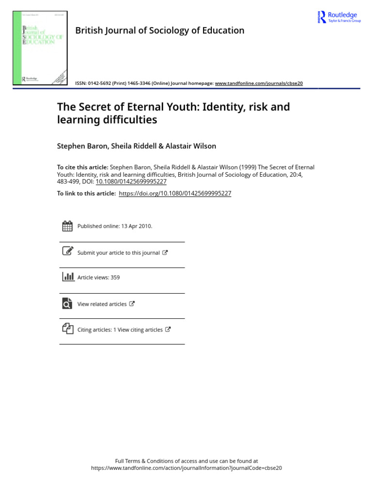 The Secret of Eternal Youth Identity Risk and Learning Difficulties