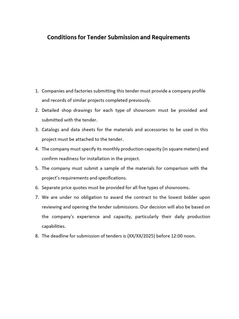 Tender Submission Requirements and Conditions | PDF | Roof ...