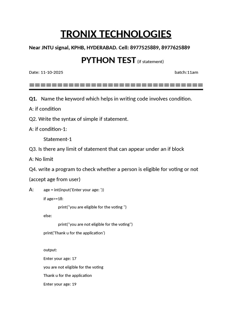 Python If Statement Exercises and Solutions | PDF | Programming ...