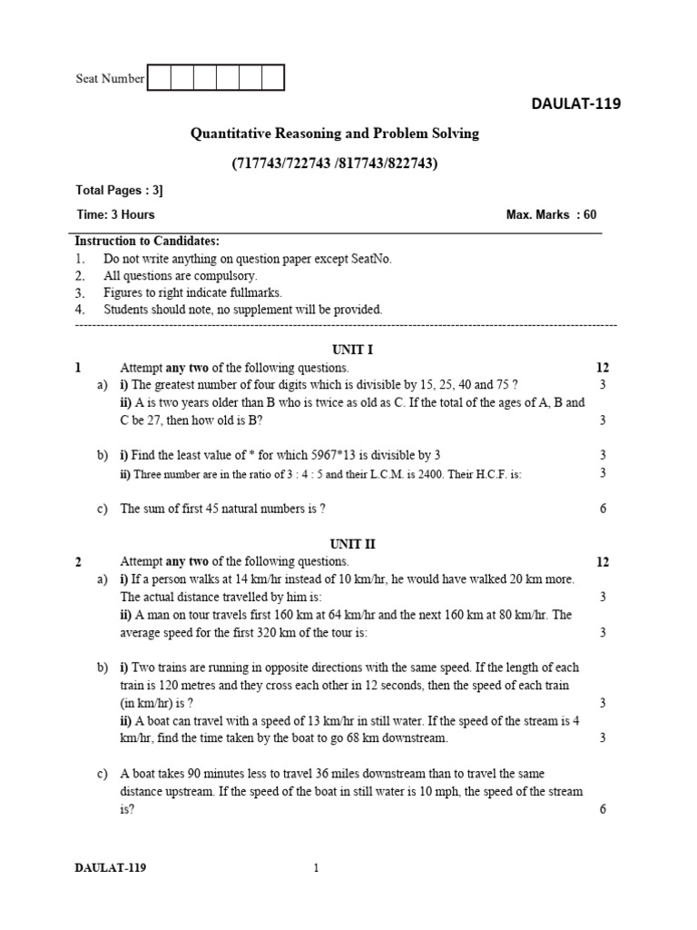 Quantitative Reasoning Exam Questions | PDF | Speed