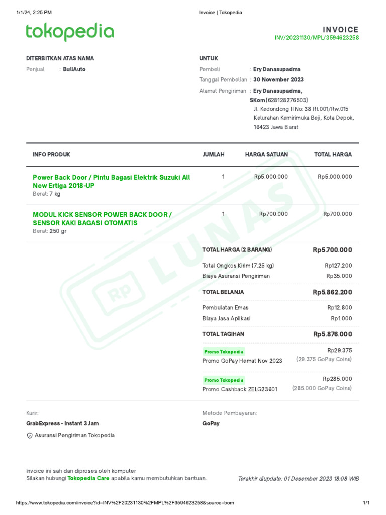 Invoice - Power Back Door | PDF