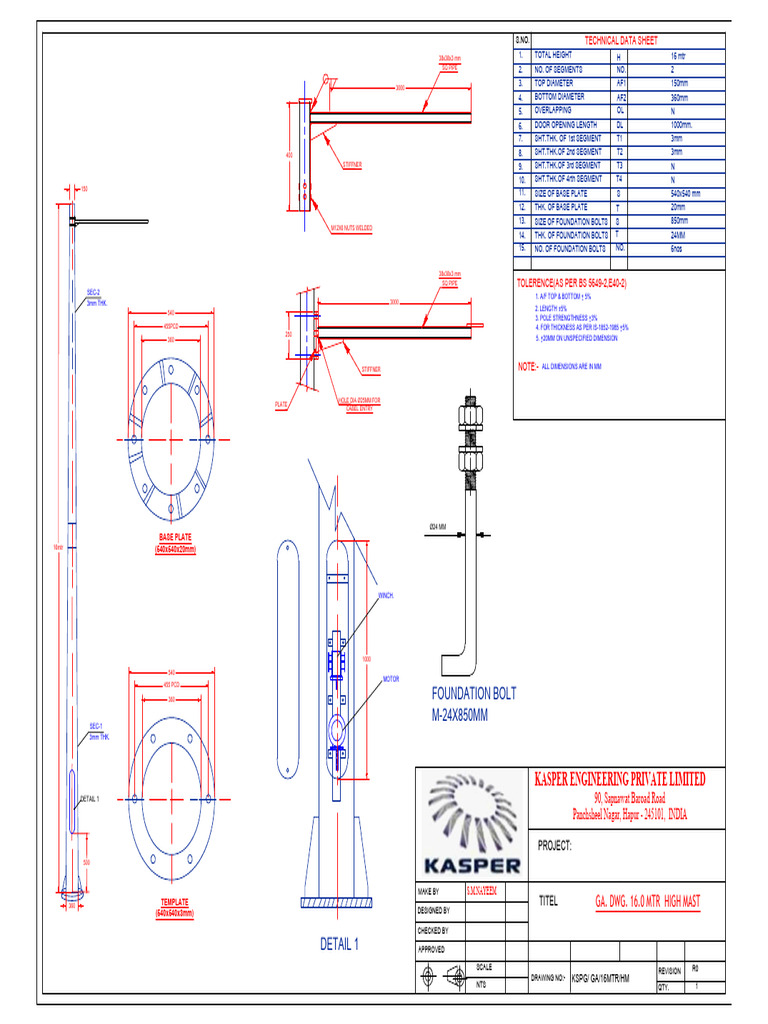 16m High Mast Technical Data Sheet | PDF | Chess Theory | Chess