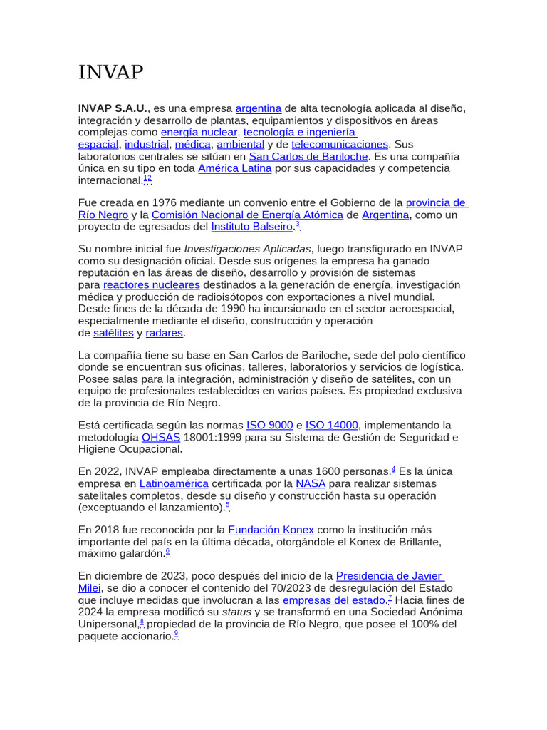 INVAP: Innovación en Energía Nuclear y Espacial | PDF