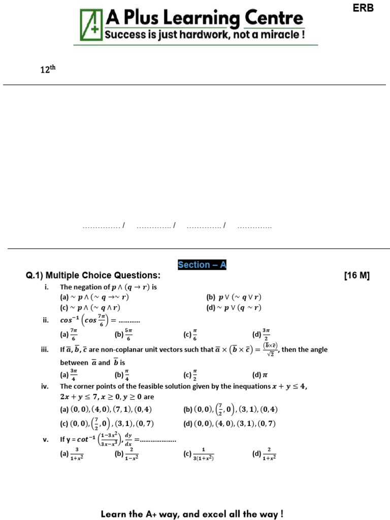 Maths Exam Structure and Questions | PDF | Multiple Choice | Acceleration