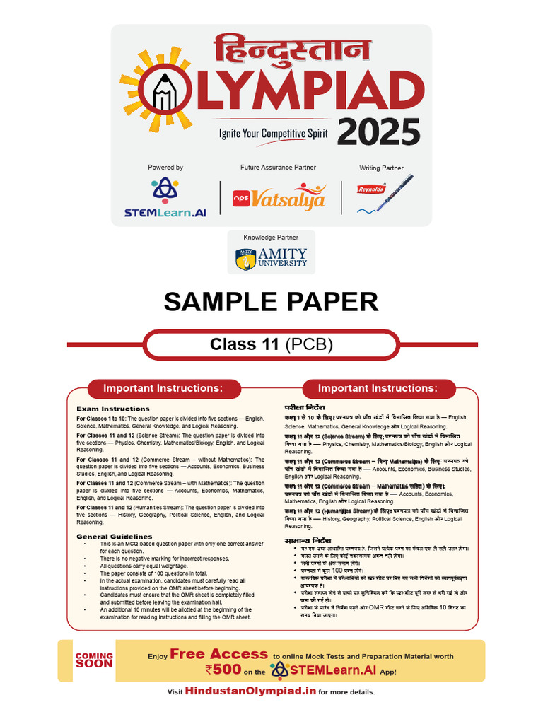 Hindustan Olympiad Sample Paper Guide | PDF | Redox | Chemical Reactions