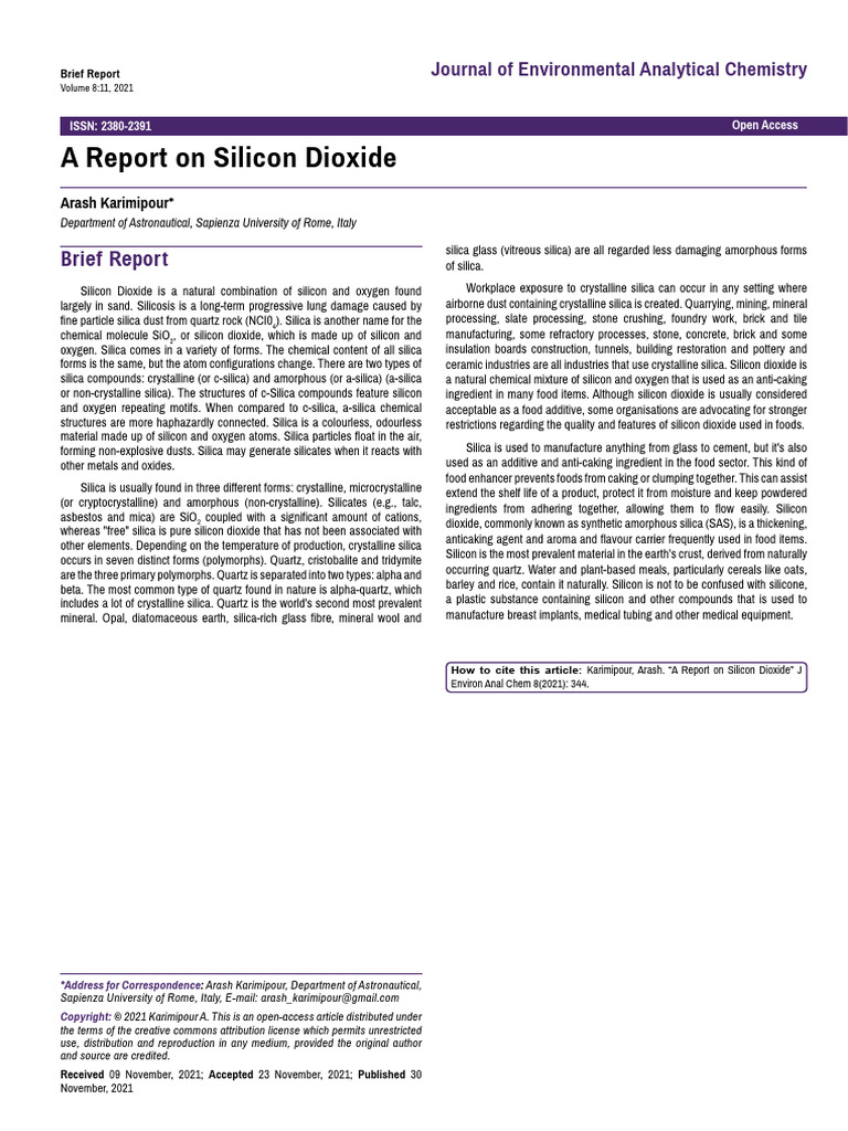 A Report on Silicon Dioxide | PDF | Silicon Dioxide | Silicon