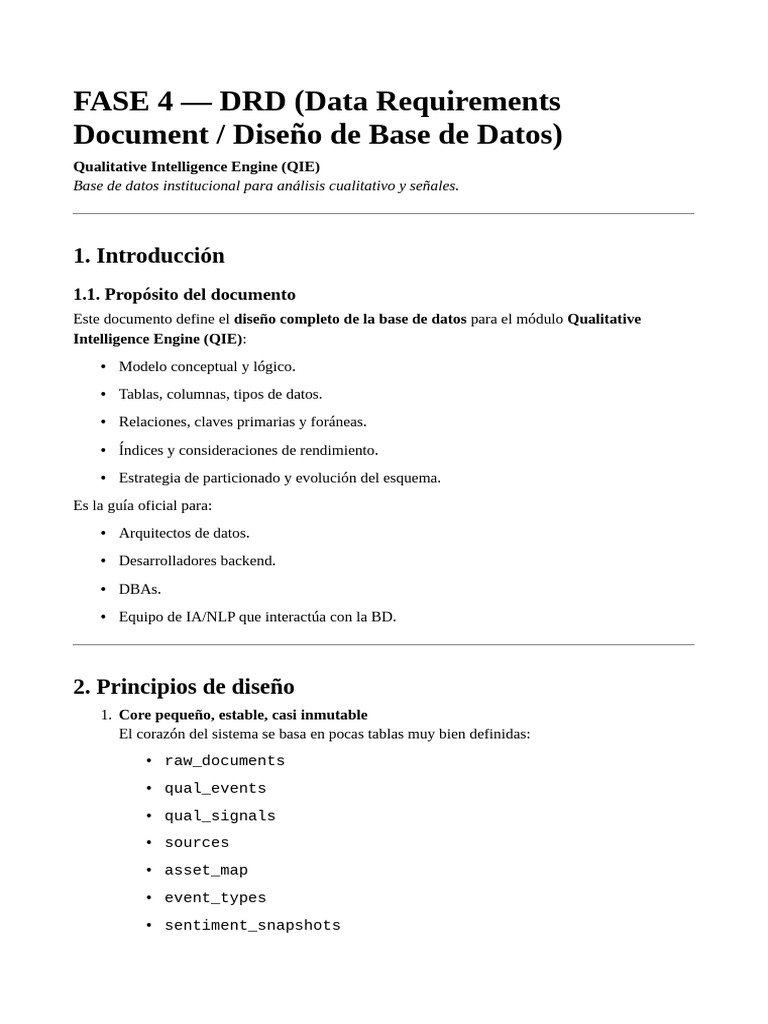 FASE 4 - DRD (Data Requirements Document Diseño de Base de Datos) | PDF ...