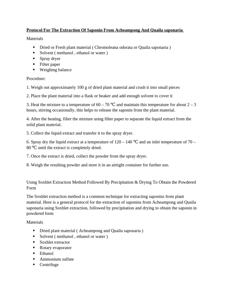 Saponin Extraction Protocol Guide | PDF | Precipitation (Chemistry ...