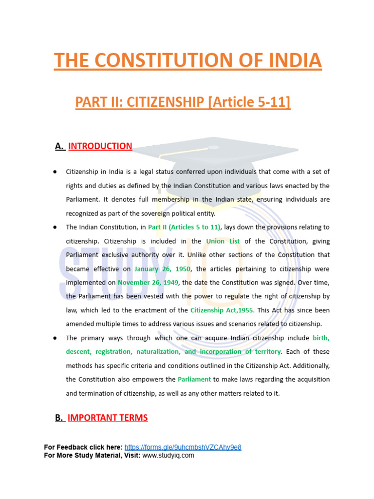 Constitution - Week - 1 Crux | PDF | Naturalization | Citizenship