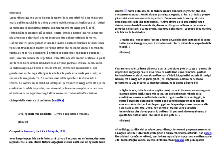 Dialogo Della Natura E Di Un Anima