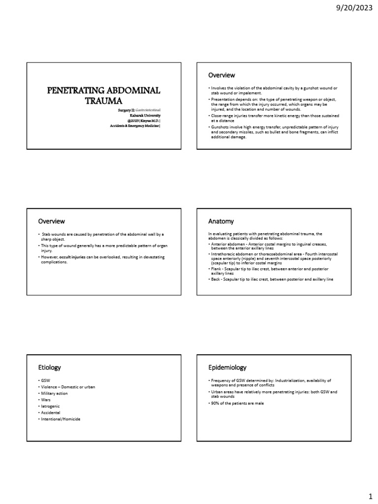 Penetrating Abdominal Trauma Overview | PDF | Abdomen | Medical Emergencies