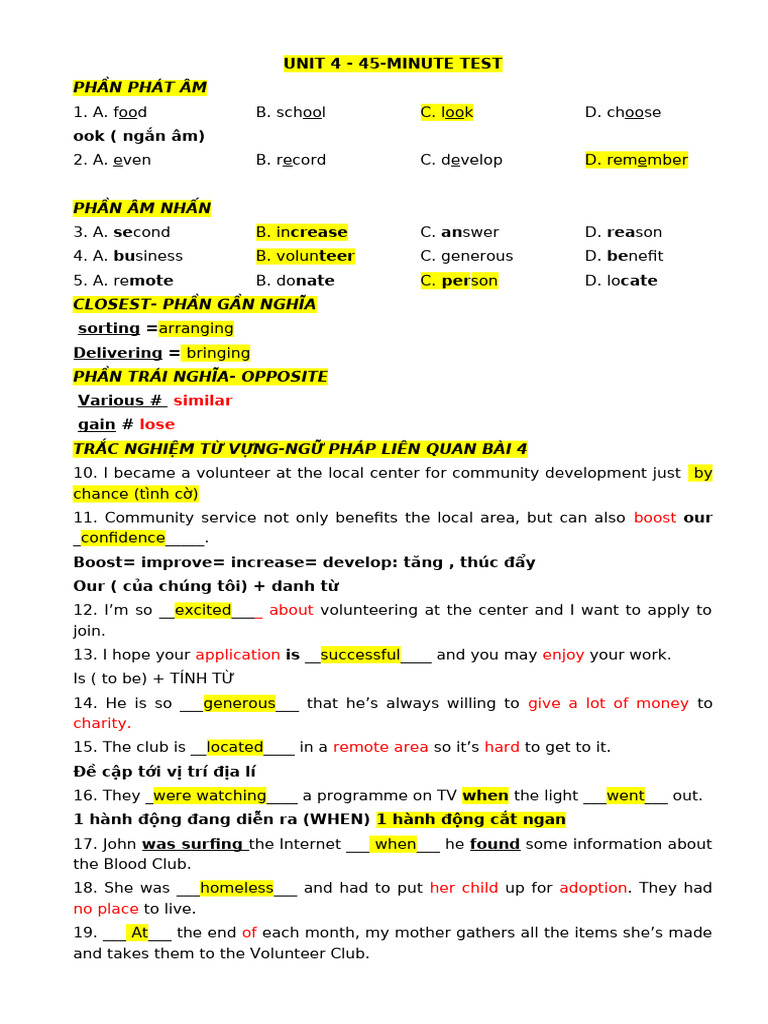 45-Minute Test on Pronunciation and Vocabulary | PDF | Volunteering