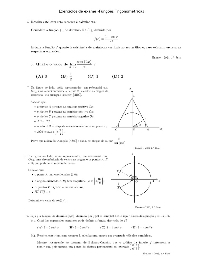 Exercícios sobre Funções Trigonométricas | PDF