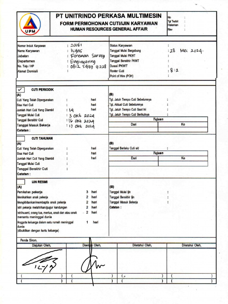 Form Cuti Pak Ilyas | PDF