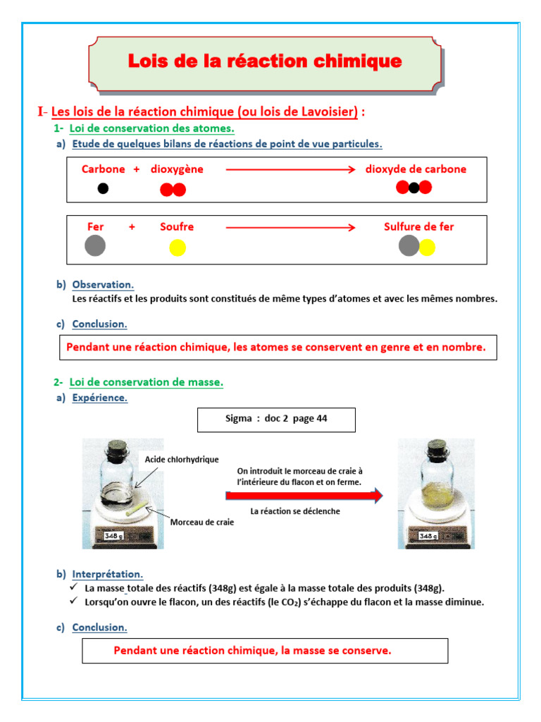 Lois de la réaction chimique et équations | PDF | Fer | Stœchiométrie