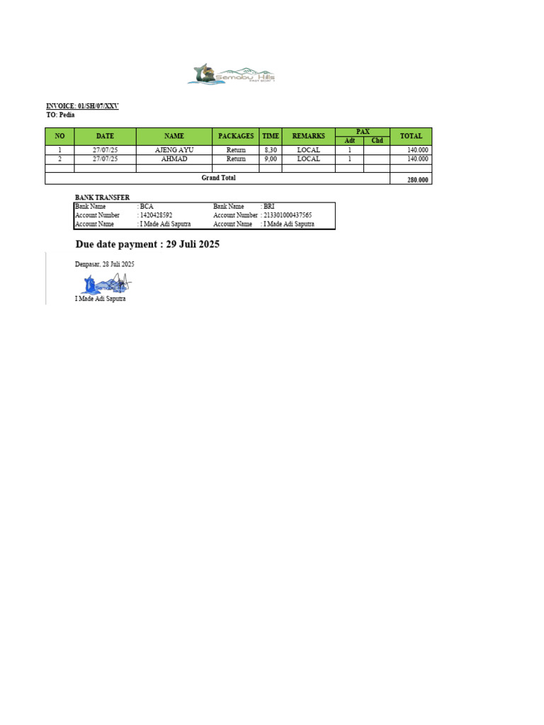 Pedia Invoice 28SH0725 | PDF