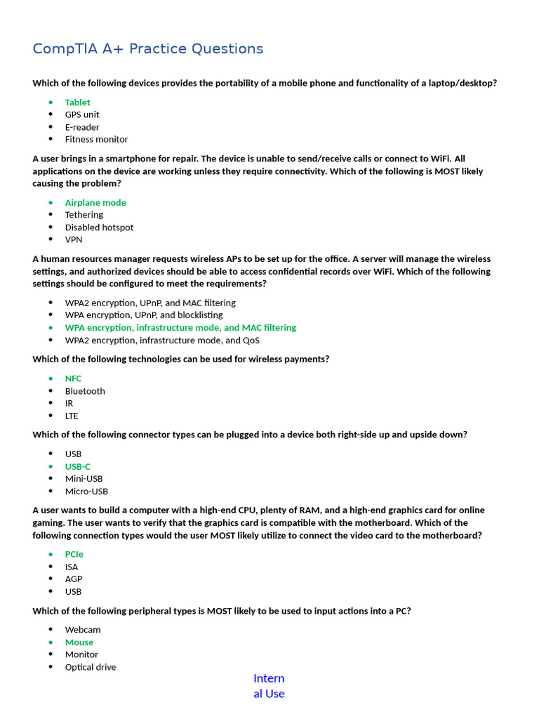 CompTIA A+ Practice Questions Guide | PDF | Laptop | Personal Computers