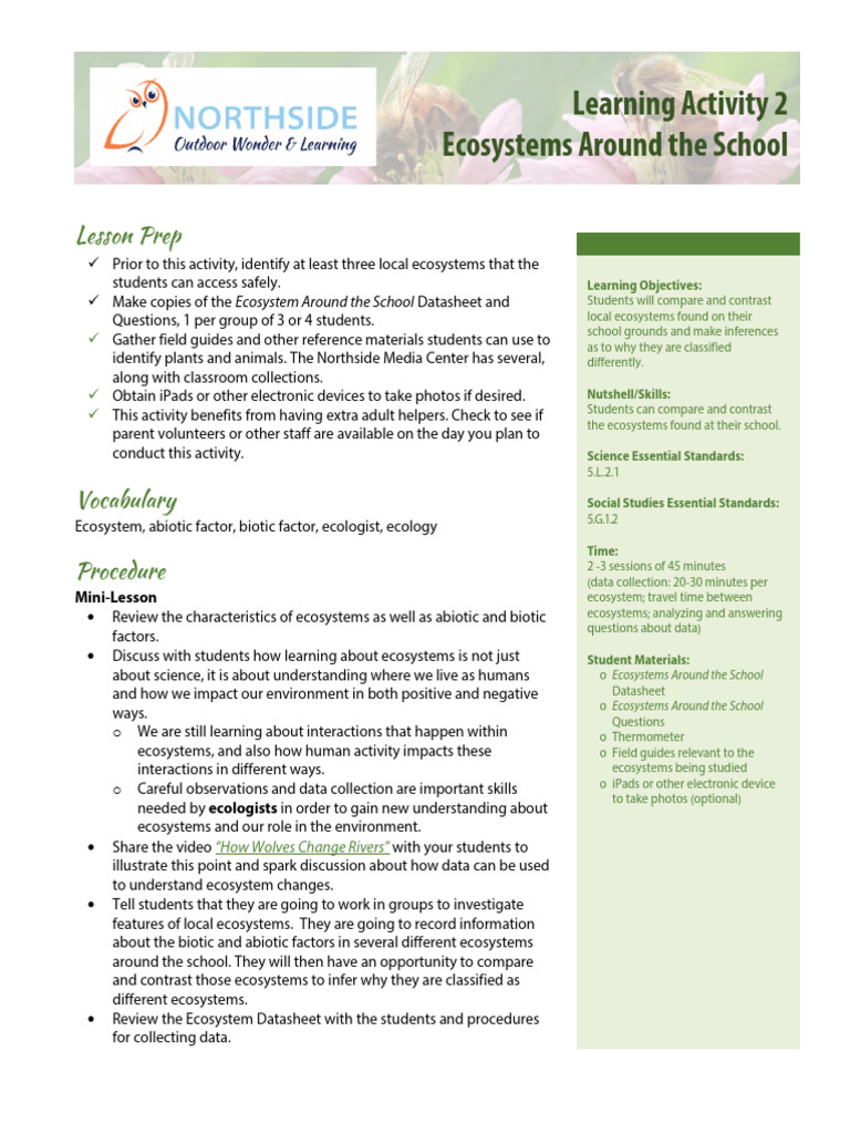 5th 2Ecosystems Around the School Ecosystems Final Version | PDF ...