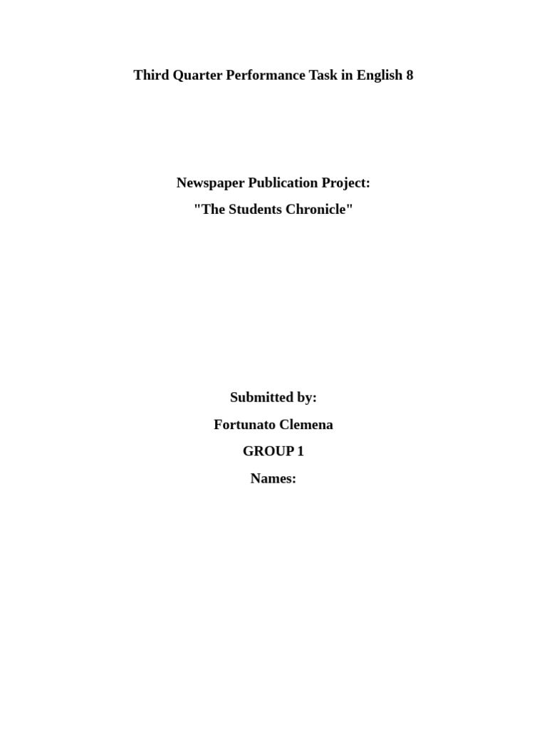 Third Quarter Performance Task in English 8 1 | PDF | Newspapers | Page ...