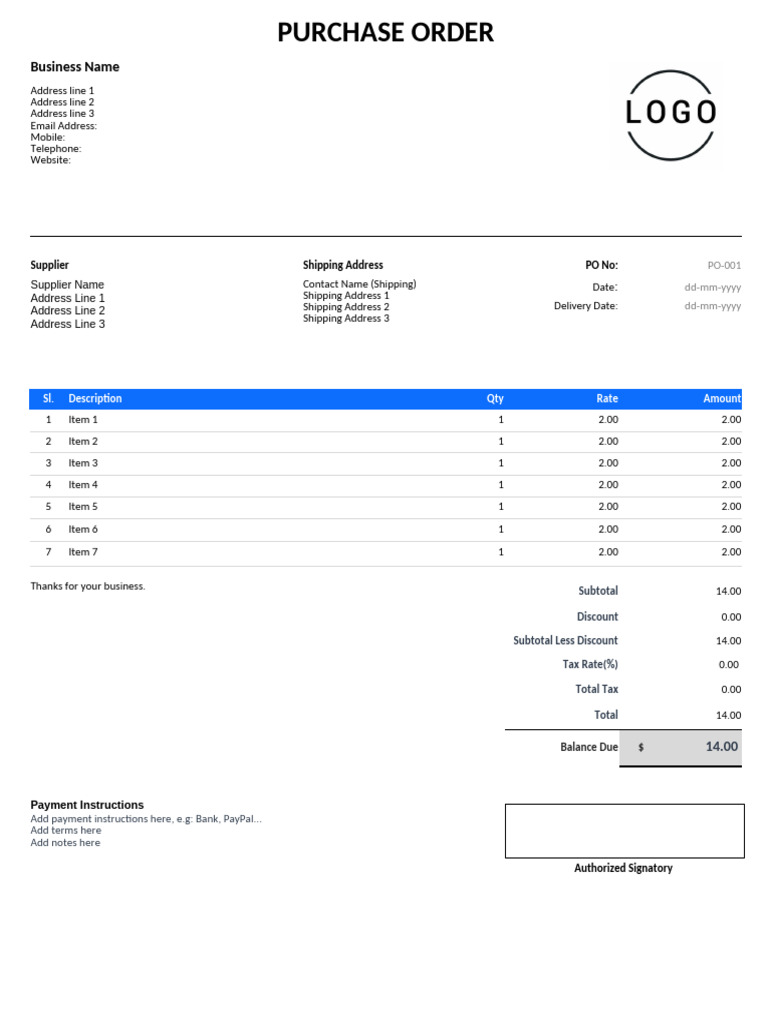 Purchase Order Template with Pricing | PDF | Service Industries | Payments