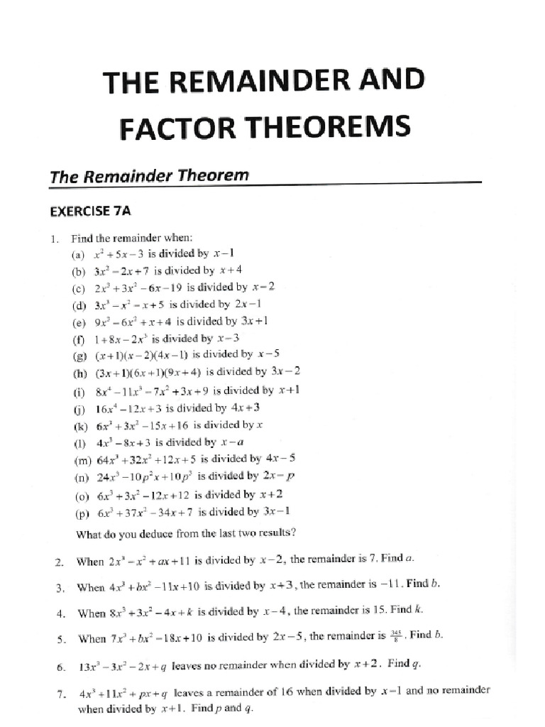 Factor & Remainder Theorem | PDF